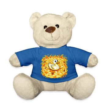 Golden Duck in Burning Lake - Teddy Bear - royal blue - Front