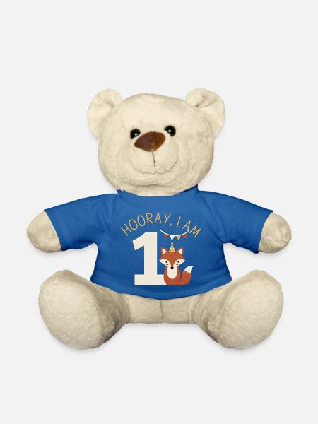 Hurra ich bin 1 Süßer Fuchs Geburtstag - Teddy - Königsblau