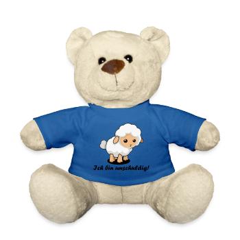 Sheep / "I'm innocent!" - Teddy Bear - royal blue - Front