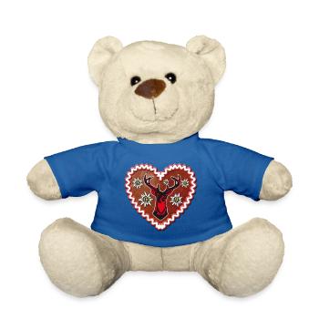 01 Lebkuchenherz Hirsch Edelweiss Enzian Hirschkop - Teddy - Königsblau - Vorne