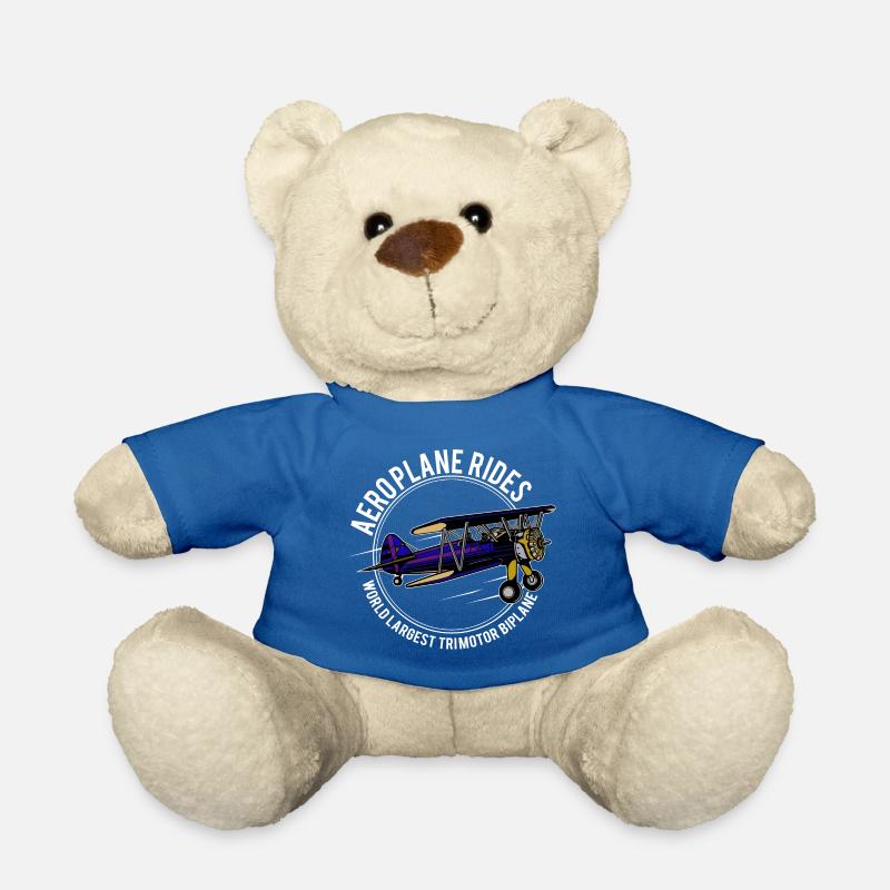 Avion, biplan, aviateur, mouche - Nounours - bleu roi
