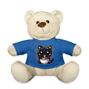 Black Cat Eats Ramen Noodle Soup Stars - Teddy Bear - royal blue - Front