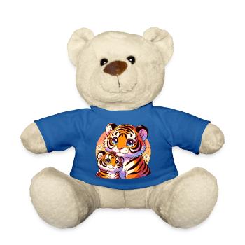 Loving tiger family illustration with - Teddy Bear - royal blue - Front