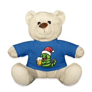 Worm Christmas Beer Funny - Teddy Bear - royal blue - Front