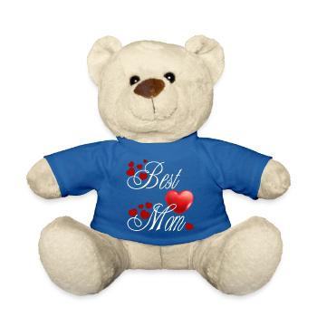 Best Mom, calligraphique avec des cœurs rouge - Nounours - bleu roi - Devant