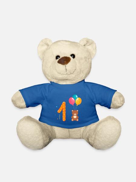 First Happy Birthday Teddy Bear with Air Balloons - Teddy - Königsblau