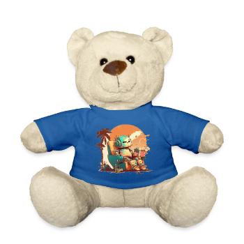 A resting old robot on an orange background. - Teddy Bear - royal blue - Front