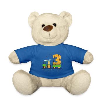 Tracteur avec remorque 3e anniversaire cadeau trois - Nounours - bleu roi - Devant