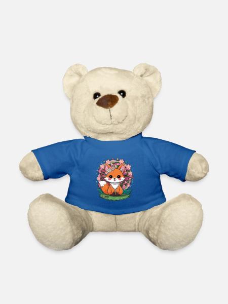 Kawaii Fuchs mit Sakura Kirschblüten - Teddy - Königsblau