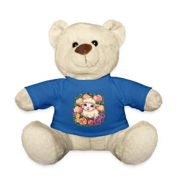 Kawaii Schaf mit Pfirsichen uund Rosen - Teddy - Königsblau - Vorne