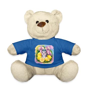 Cartoon Kawaii Maus mit Zitronen und Orchideen. - Teddy - Königsblau - Vorne