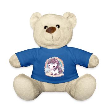 Kawaii Einhorn mit Lillien im Haar - Teddy - Königsblau - Vorne