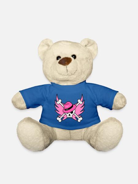 Flying Skull mit pinkfarbenem Hut und rosa Flügeln - Teddy - Königsblau