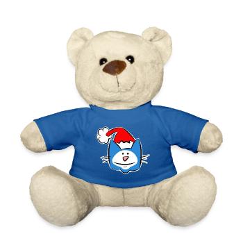 Christmas Cat with Santa Hat - Teddy Bear - royal blue - Front
