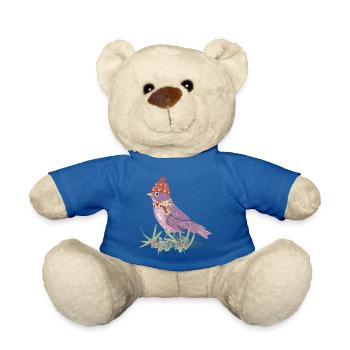 Vogel mit Bommelmütze und Schal in Winter Stimmung - Teddy - Königsblau - Vorne