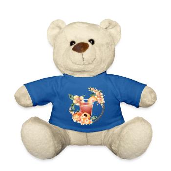 Cocktail with Peach Half & Peach Blossom Wreath - Teddy Bear - royal blue - Front