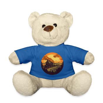 Retro Dampflok im Sonnenuntergang - Teddy - Königsblau - Vorne