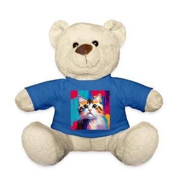 Oil Painting Style Domestic Cat Portrait Design - Teddy Bear - royal blue - Front