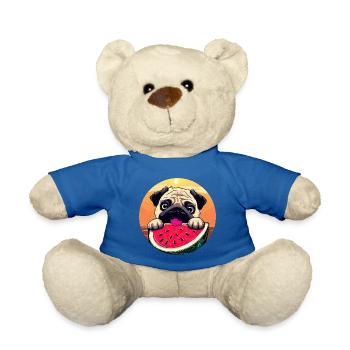 Mops mit Melone bei Sonnenuntergang, Sommerliches - Teddy - Königsblau - Vorne