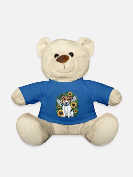 Süßer Jack Russel Terrier mit Sonnenblumen - Teddy - Königsblau