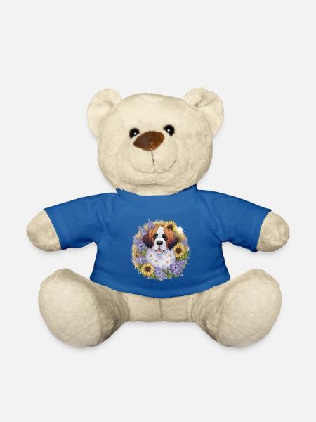 Bernhardiner mit Sonnenblumen - Teddy - Königsblau