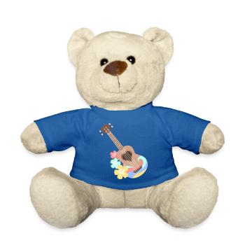 Brown-Herz-Ukulele mit Hibiscus-Blumen - Teddy - Königsblau - Vorne