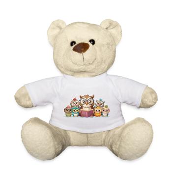 Cute Owl Family Reading Story Together Art - Teddy Bear - golden orange - Front