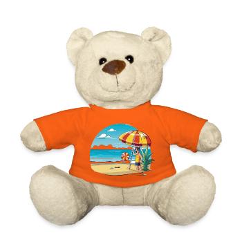 Beach vacation cartoon with umbrella - Teddy Bear - golden orange - Front