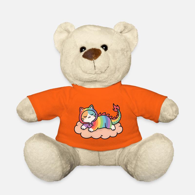 Entspannte Regenbogen-Drachenkatze auf Wolke - Teddy - Goldorange