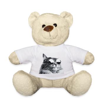 Graue Katze mit Sonnenbrille Porträt - Teddy - Goldorange - Vorne