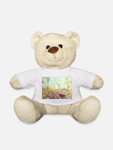 Forest watercolor landscape autumn - Teddy Bear - golden orange
