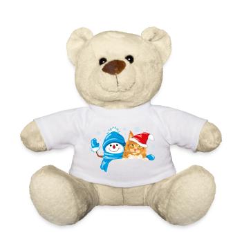 Peeking waving snowman and cute ginger cat - Teddy Bear - golden orange - Front