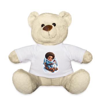 Winter fun with snowman and sleigh - Teddy Bear - golden orange - Front