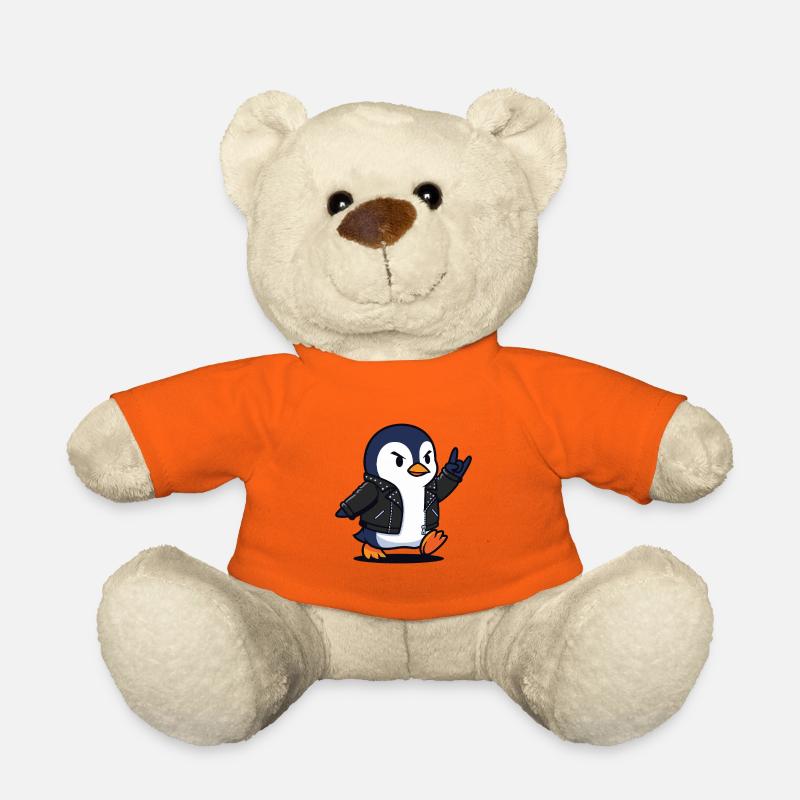 Rocker-Pinguin in Lederjacke mit Teufelshorn - Teddy - Goldorange