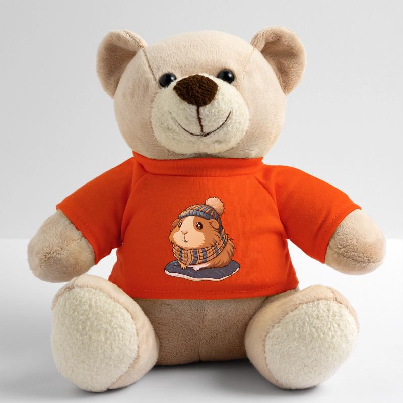 Mignon cochon d’Inde avec écharpe et chapeau à pompon. Nounours