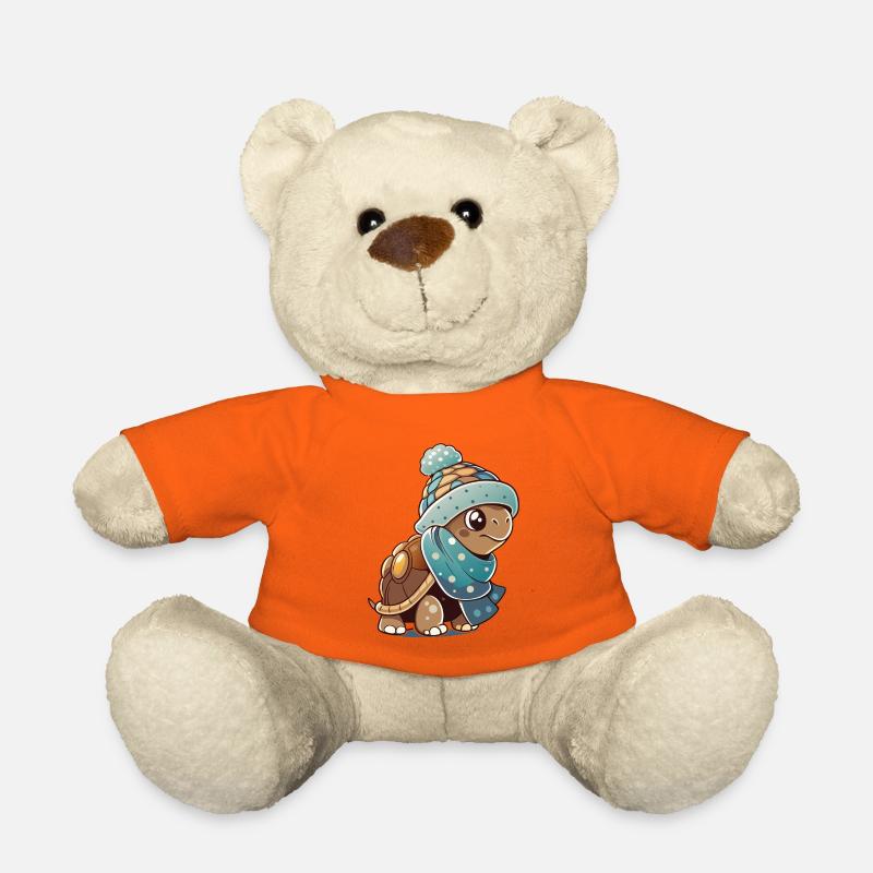 Tortue mignonne avec écharpe et chapeau à pompon. - Nounours - orange doré