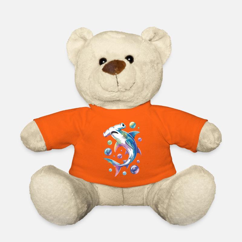 Vibrant Shark with Bubble Accents - Teddy Bear - golden orange