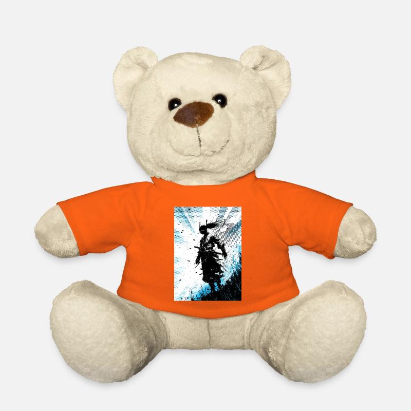 Blue halftone wind warrior silhouette - Teddy Bear - golden orange