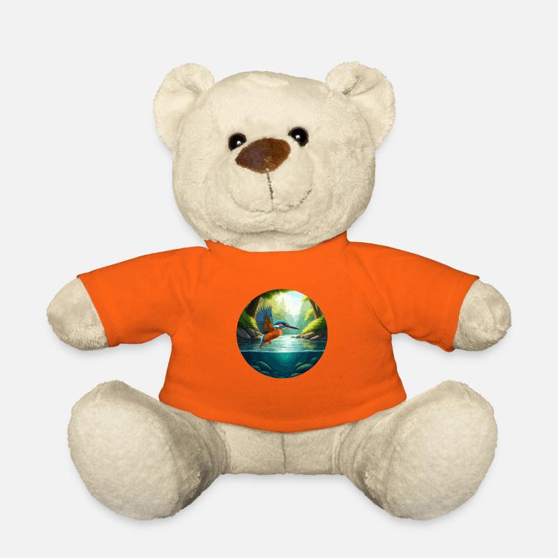 Eisvogel fliegt über Bach - Teddy - Goldorange
