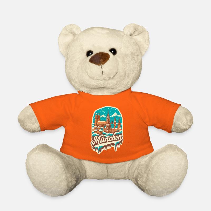 Munich in Winter - Romantic Illustration - Teddy Bear - golden orange