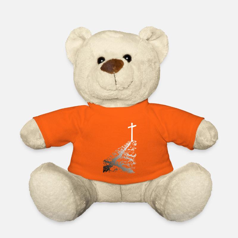 Weißes Kreuz mit Schatten - Teddy - Goldorange