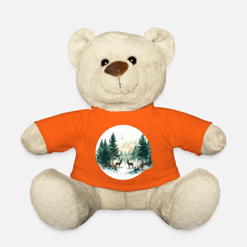Animaux de la forêt dans la forêt – Aquarelle de Noël - Nounours - orange doré