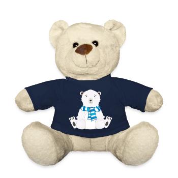 ours polaire assis magique avec écharpe - Nounours - bleu marine - Devant