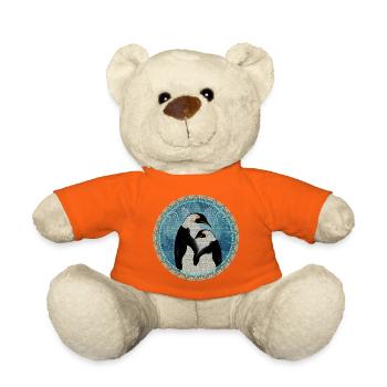 two magical penguins in mosaic style - Teddy Bear - golden orange - Front