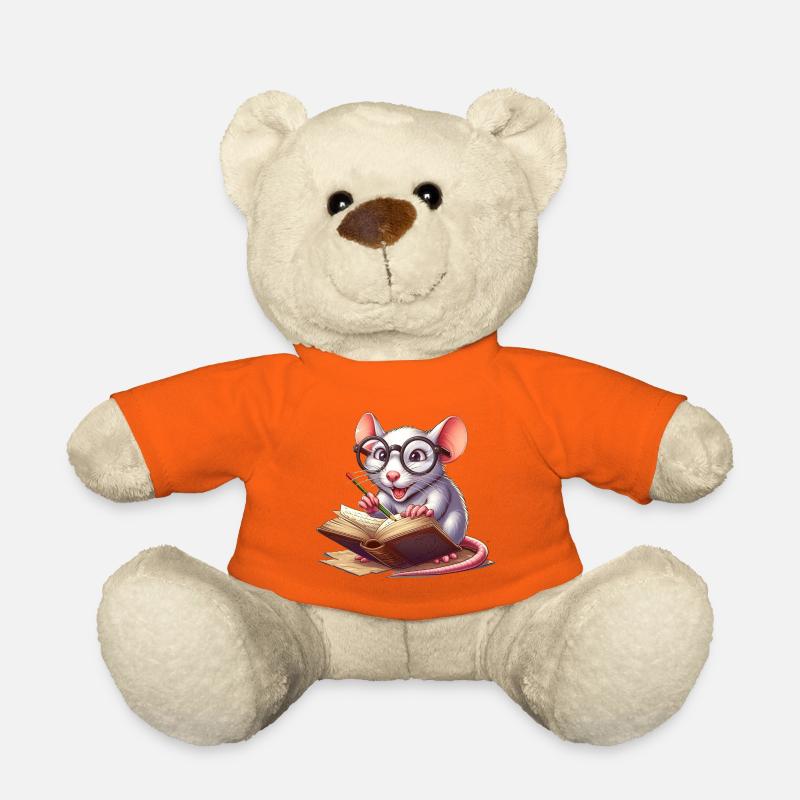 Bookworm with glasses - Teddy Bear - golden orange