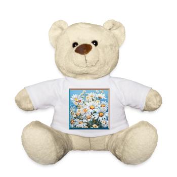 Daisy Garden Meadow Floral Pattern Embroidery - Teddy Bear - golden orange - Front