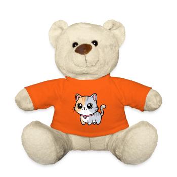 Calico Kitten Collar Charm - Teddy Bear - golden orange - Front