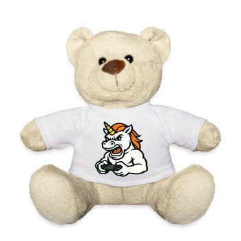 Raging Unicorn Gamer Mascot with Controller - Teddy Bear - golden orange - Front