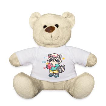 Raccoon on the beach with drink - Teddy Bear - golden orange - Front