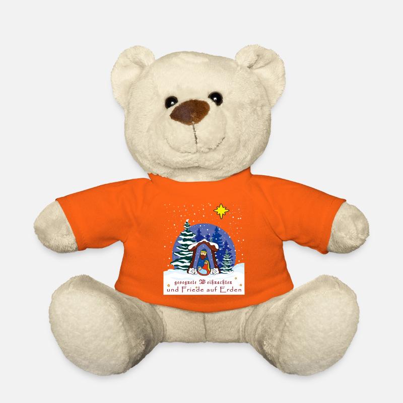 gesegnete Weihnachten, Weihnachtskrippe - Teddy - Goldorange